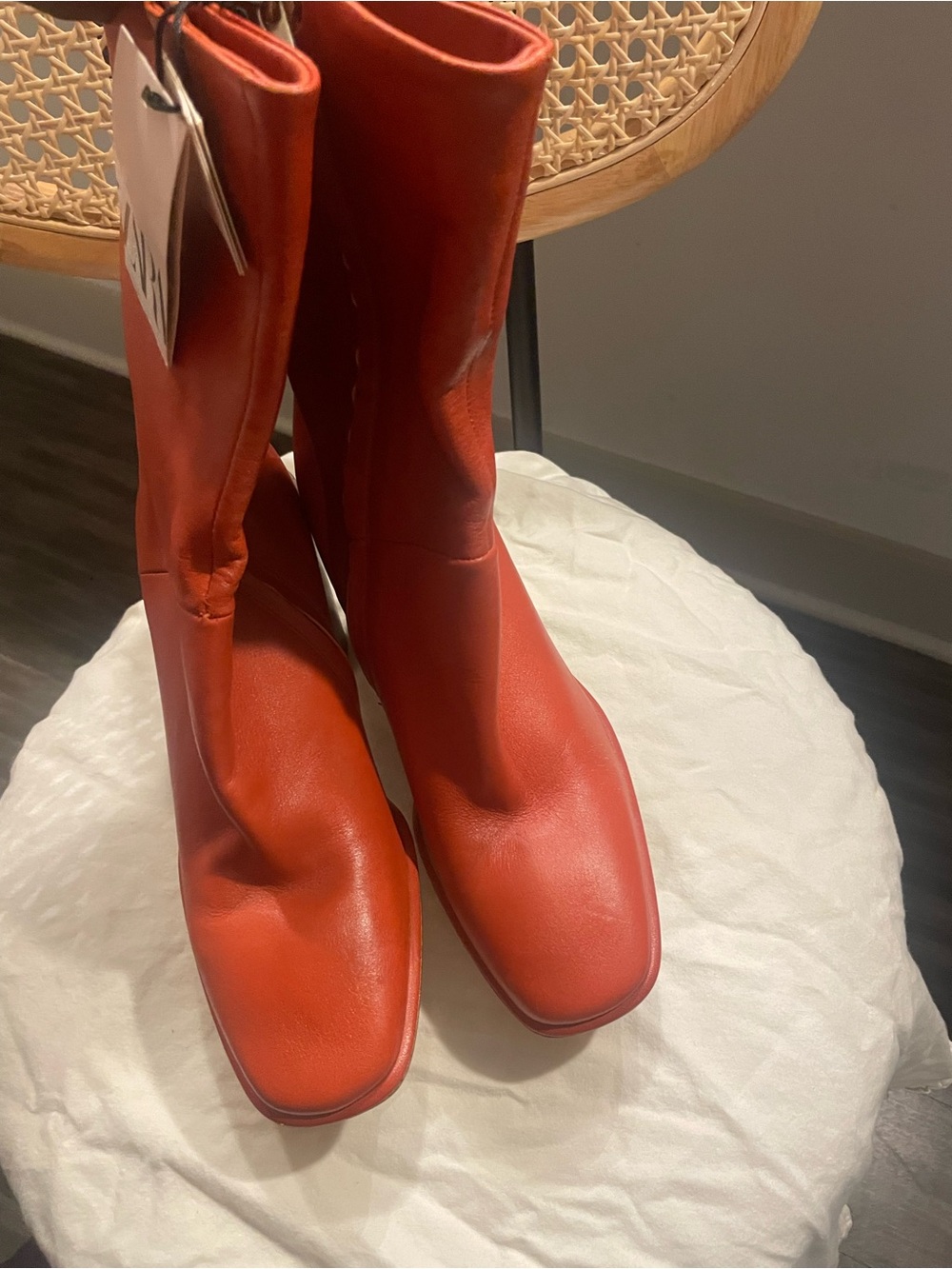 Womens Burnt Orange Leather Mid-Heel Boots - 38 - Picture 2 of 4